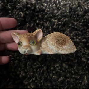 1950s Vintage Ucagco Spaghetti Textured Cat Green Glass Eyes Hand-Painted Japan